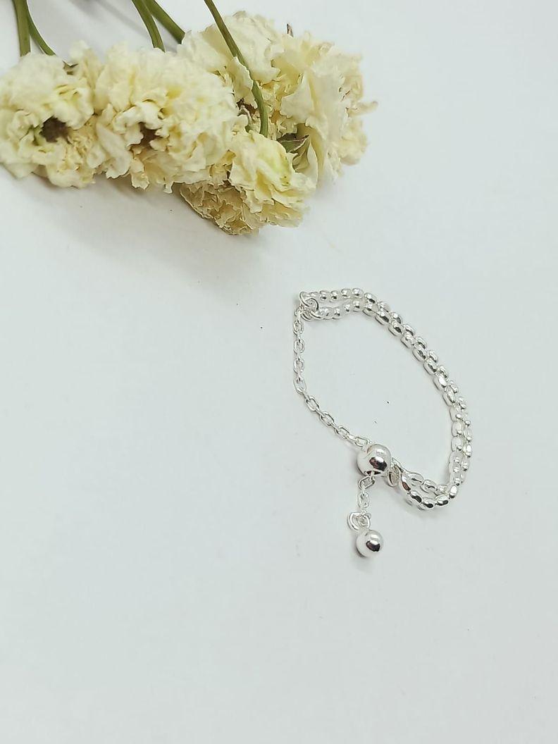 Anillo ajustable en plata fina ley S925 chapado en oro blanco 18kl Cadena doble-2