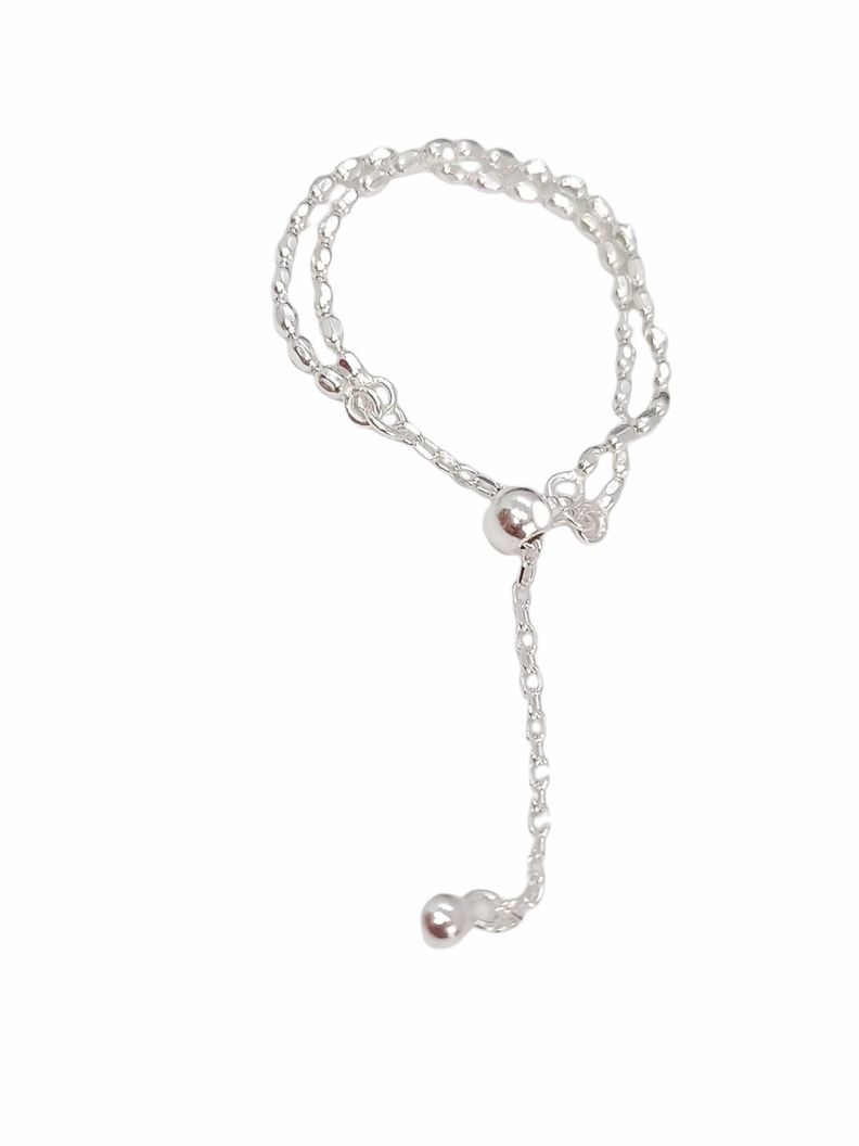 Anillo ajustable en plata fina ley S925 chapado en oro blanco 18kl Cadena doble-0