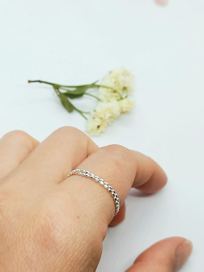 Anillo ajustable en plata fina ley S925 chapado en oro blanco 18kl Cadena doble-1