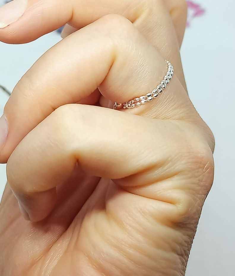 Anillo ajustable en plata fina ley S925 chapado en oro blanco 18kl Cadena doble-4