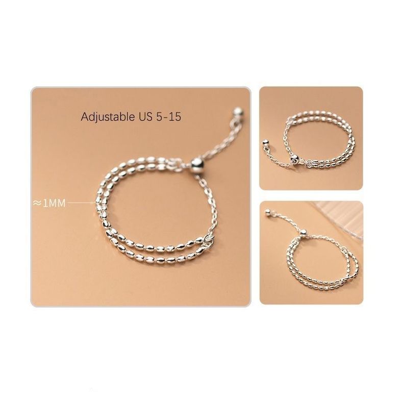 Anillo ajustable en plata fina ley S925 chapado en oro blanco 18kl Cadena doble-3