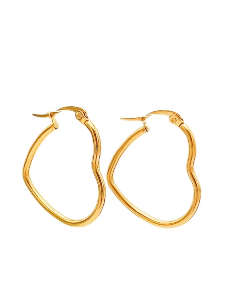 Aros Argollas Basicas Hoop Corazón Chapadas En Oro 18k-0
