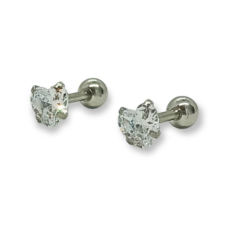 Aros Punto de Luz Acero Inoxidable Blanco Zirconio Corazon 5mm-4