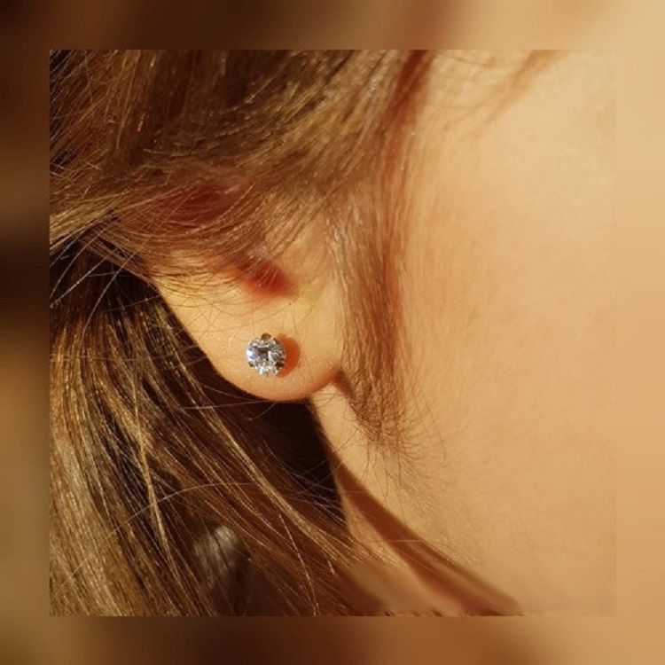 Aros Punto de Luz Acero Inoxidable Blanco Zirconio Corazon 5mm-2