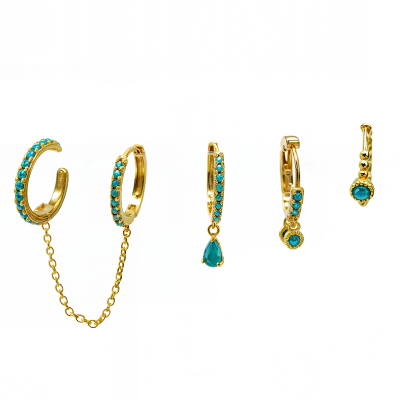 Pack de 5 aros turquesa ba ado oro 18k