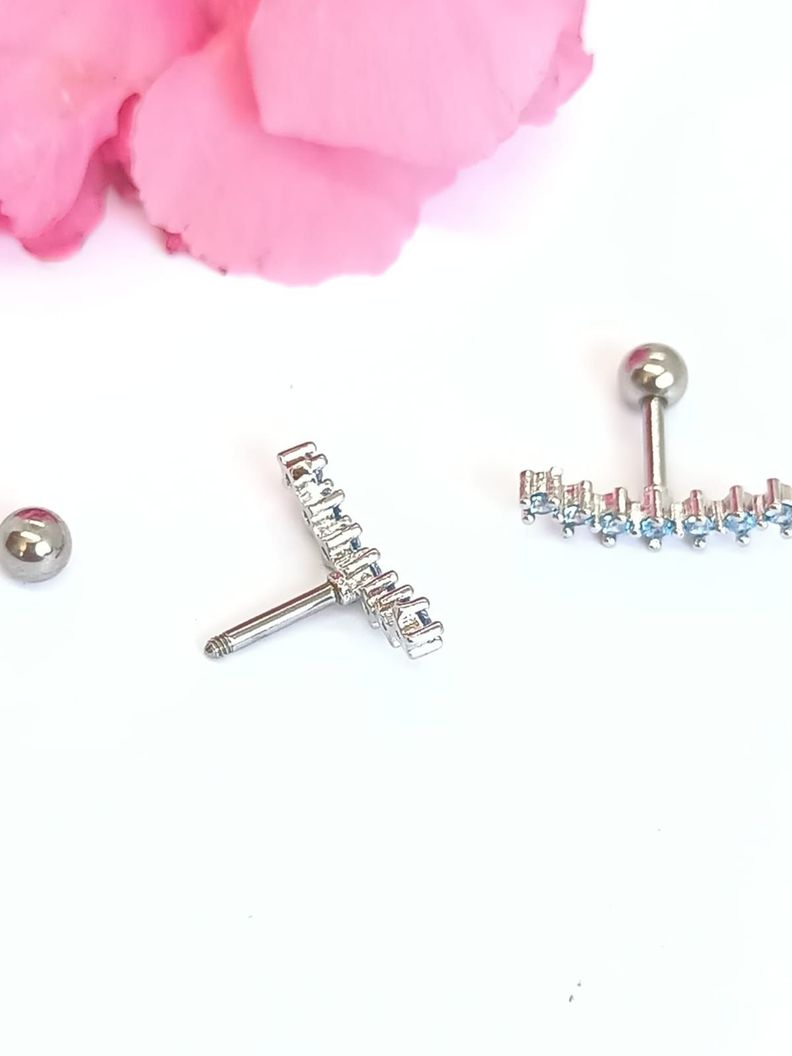 Pendientes Curvos Acero Quirurgico Piercing Helix Zirconio Celeste-3