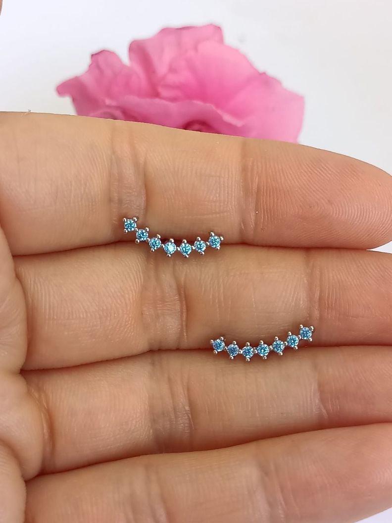 Pendientes Curvos Acero Quirurgico Piercing Helix Zirconio Celeste-5