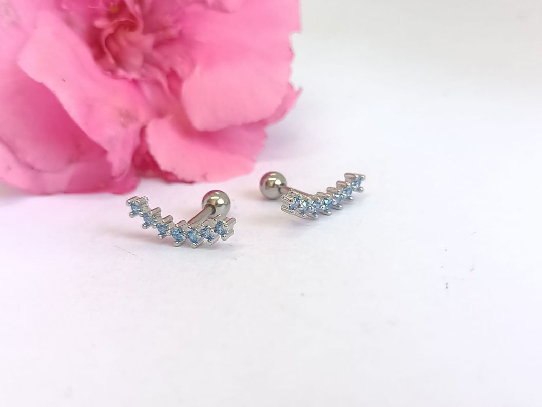 Pendientes Curvos Acero Quirurgico Piercing Helix Zirconio Celeste-2