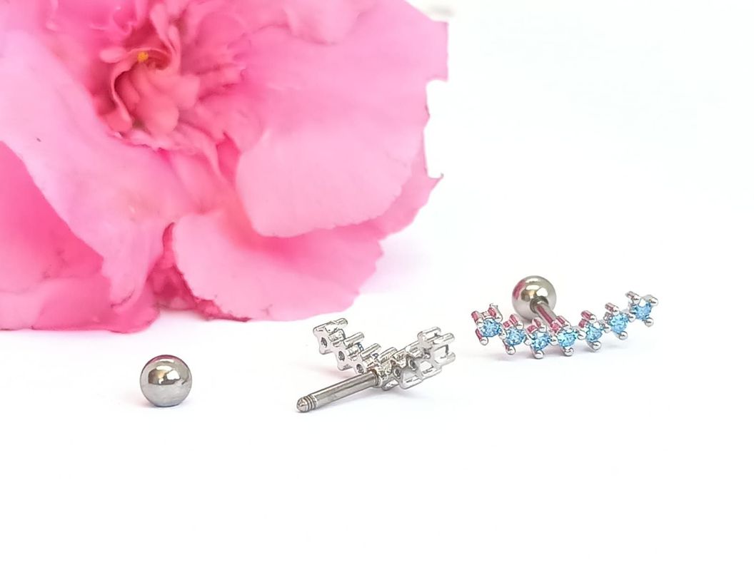 Pendientes Curvos Acero Quirurgico Piercing Helix Zirconio Celeste-4
