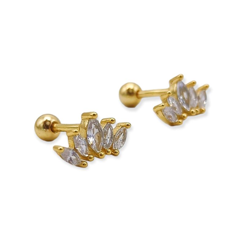 Aros Corona Piercing Helix Flat Plata 925 Chapada En Oro 18k-0
