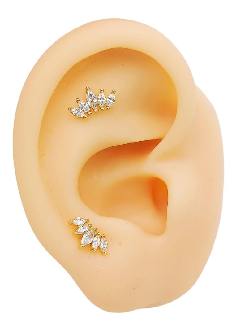 Aros Corona Piercing Helix Flat Plata 925 Chapada En Oro 18k-2