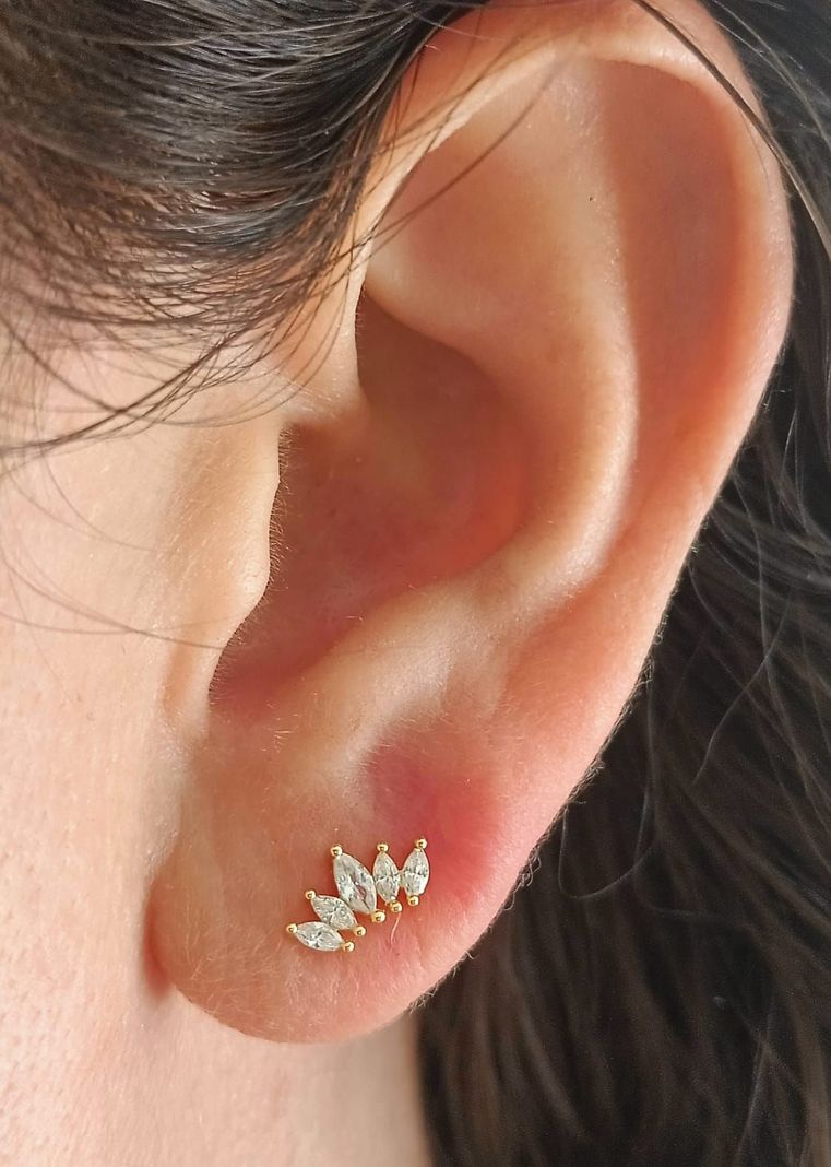 Aros Corona Piercing Helix Flat Plata 925 Chapada En Oro 18k-3