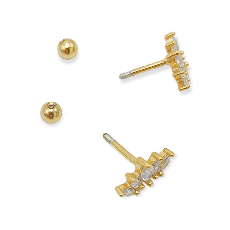 Aros Corona Piercing Helix Flat Plata 925 Chapada En Oro 18k-5