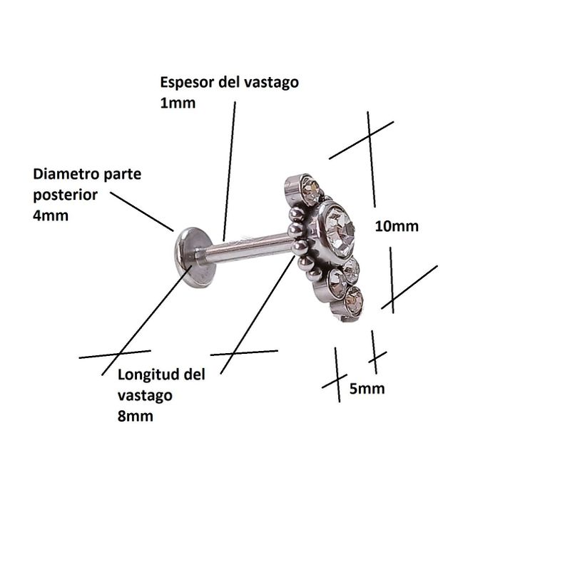 Piercing Oreja Tragus Conch Labret Modelo Bindi a Hipoalergénico Unidad-6