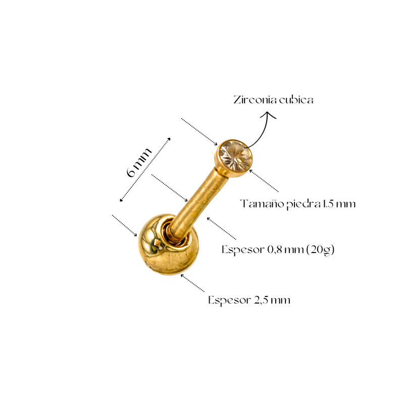 Piercing punto de luz facial oreja boca titanio ASTM F136 G23 dorado-3