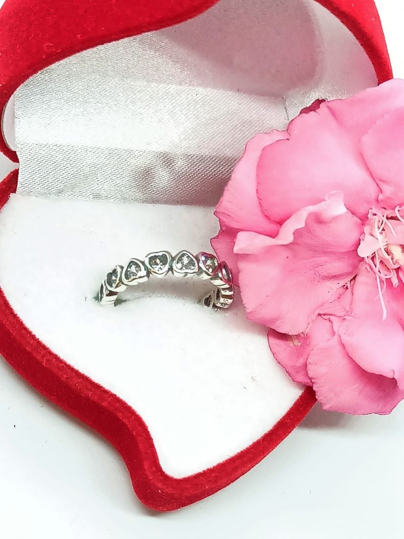 Anillo Pila Plata fina ley S925 Talla 6 Corazones Zirconia Compromiso Apilable-1