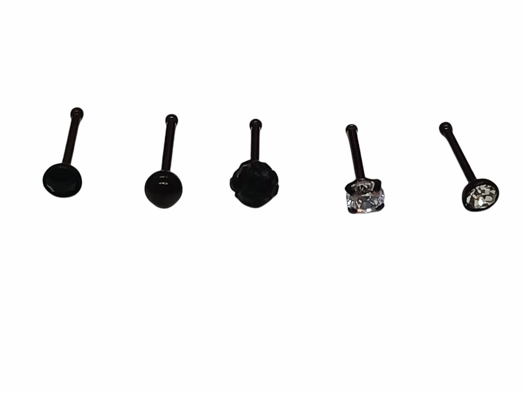 Set 5 Piercing Negro de Acero Quirúrgico Nariz Zirconia Punk Nostril-4
