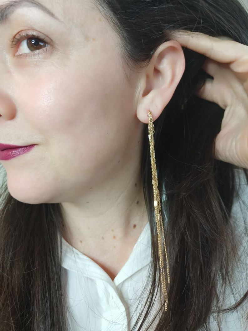 Pendientes Tipo Cascada Largos baño oro 14kl-4