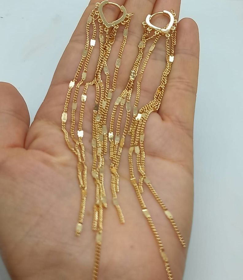 Pendientes Tipo Cascada Largos baño oro 14kl-5