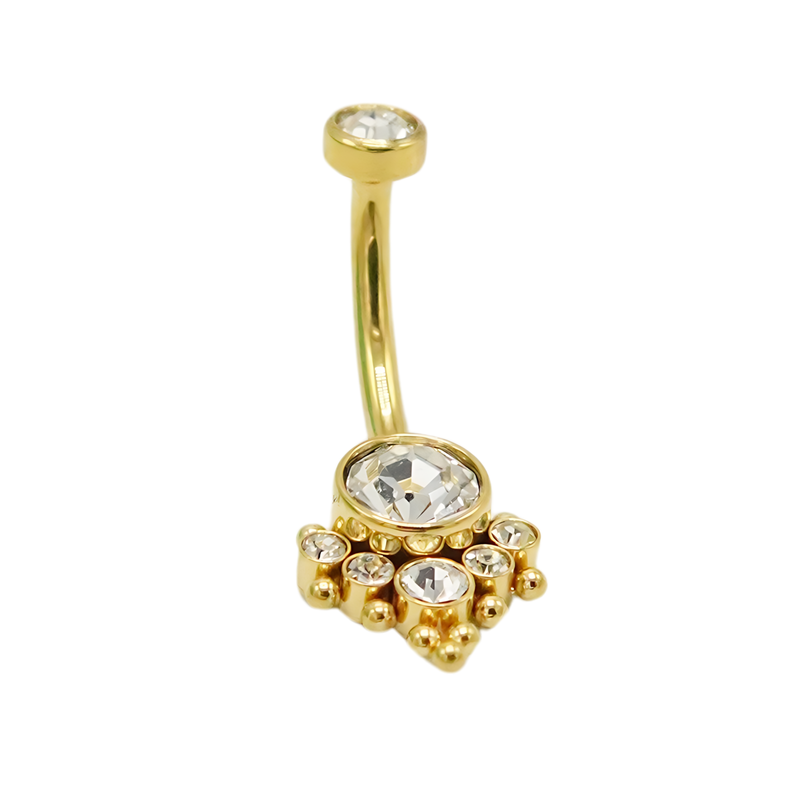 Piercing ombligo navel 10 mm titanio ASTM F136 G23 Zirconia dorado 14G-0