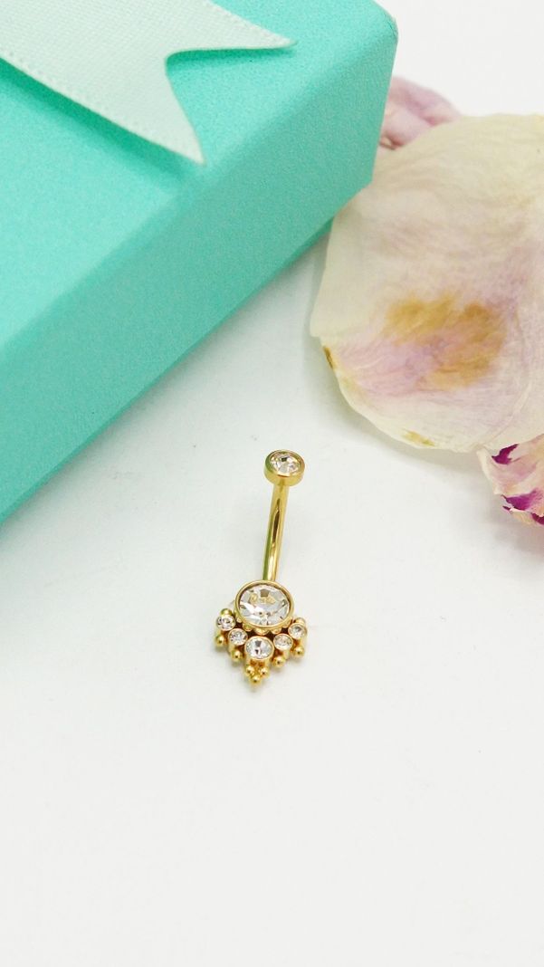 Piercing ombligo navel 10 mm titanio ASTM F136 G23 Zirconia dorado 14G-1