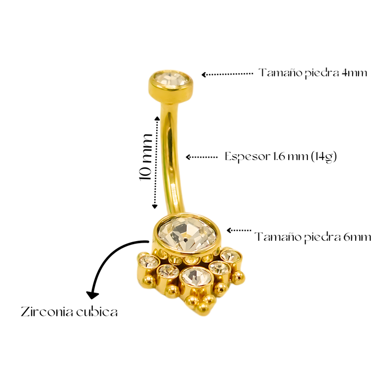 Piercing ombligo navel 10 mm titanio ASTM F136 G23 Zirconia dorado 14G-2