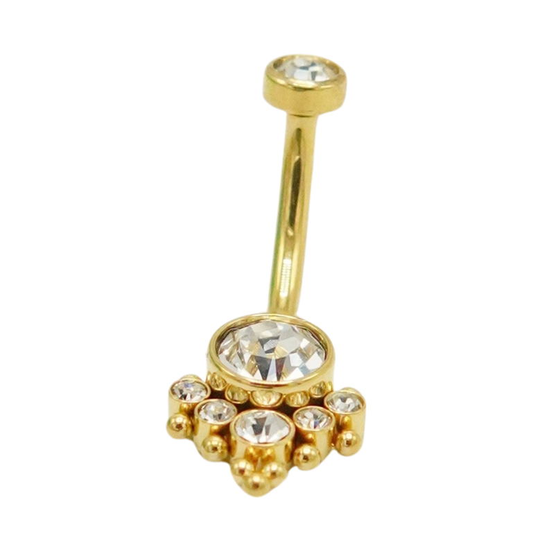 Piercing ombligo navel 10 mm titanio ASTM F136 G23 Zirconia dorado 14G-5