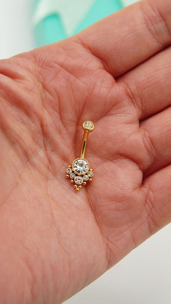 Piercing ombligo navel 10 mm titanio ASTM F136 G23 Zirconia dorado 14G-6