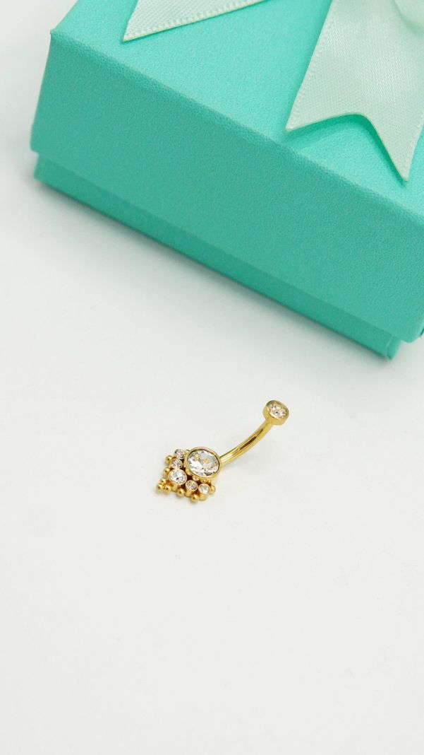 Piercing ombligo navel 10 mm titanio ASTM F136 G23 Zirconia dorado 14G-7