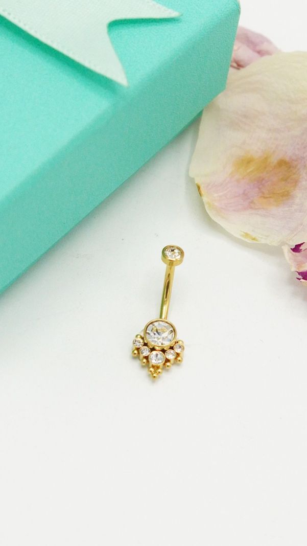 Piercing ombligo navel 10 mm titanio ASTM F136 G23 Zirconia dorado 14G-8