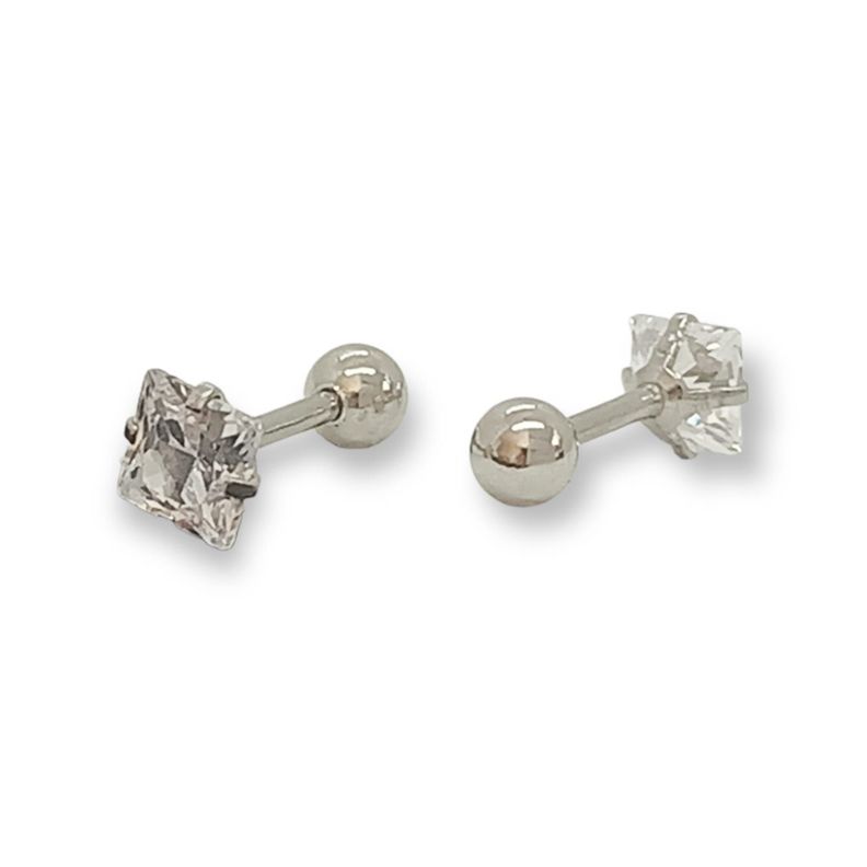 Aros Punto de Luz Acero Inoxidable Blanco Zirconio Cuadrado 5mm-3