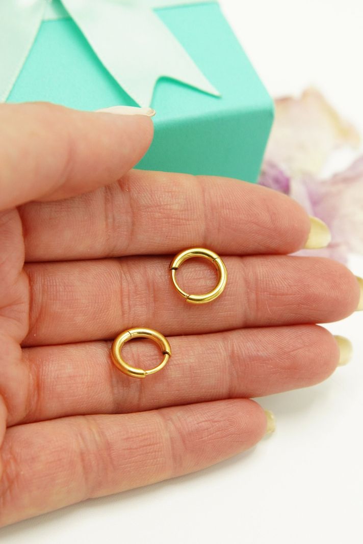 Argollas Circonios 8mm Titanio Astm F136 Chapado En Oro 18k-7