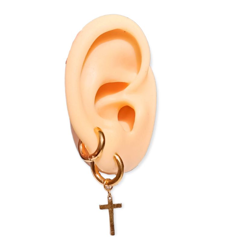 Pack De Aros Argollas Cruz Doble Uso Chapadas En Oro 18k-1