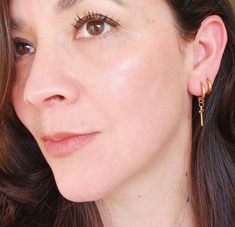 Pack De Aros Argollas Cruz Doble Uso Chapadas En Oro 18k-3
