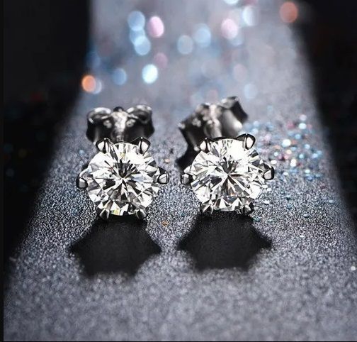 Aros Pendientes Punto plata 925 Luz Piedra Gema Moissanita con Certificado-3