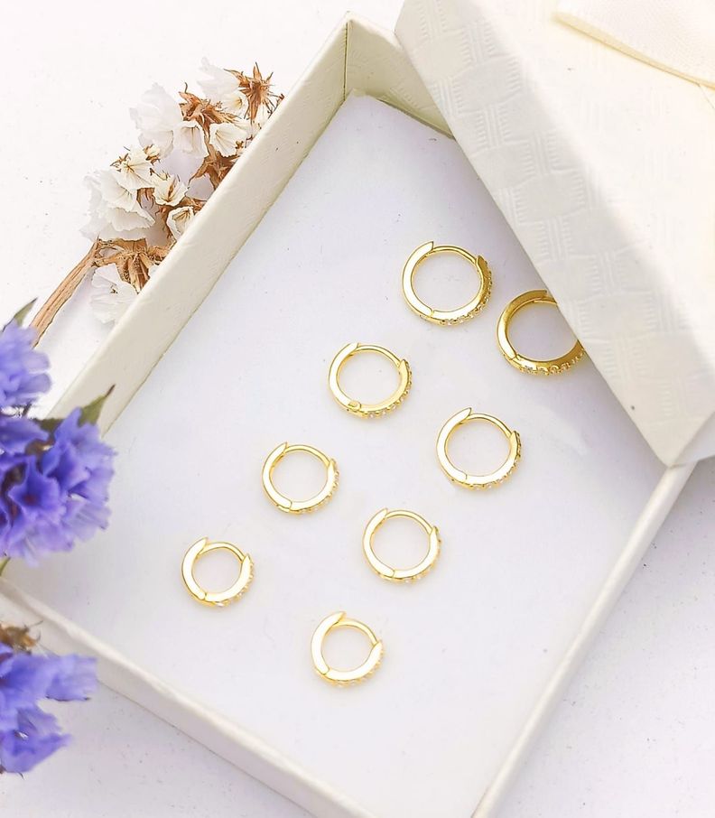 Pack Aros 4 Pares Piercing Plata s925 Chapada Oro-1