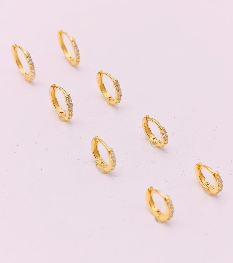 Pack Aros 4 Pares Piercing Plata s925 Chapada Oro-2