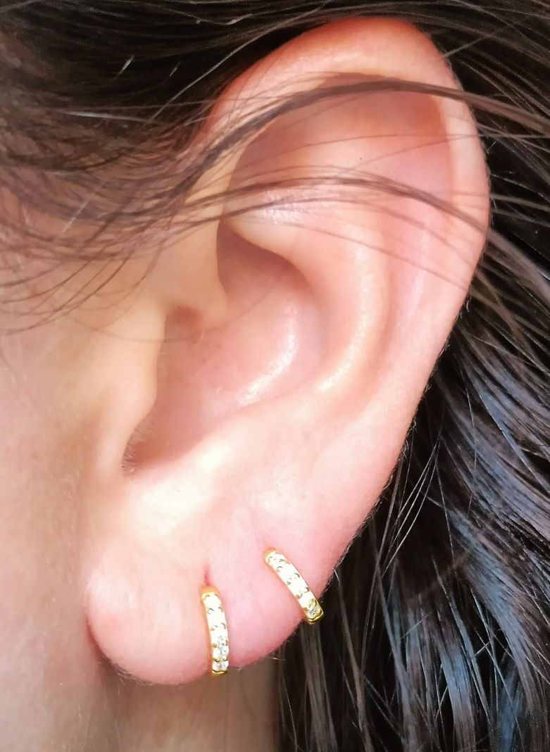 Argollas Pave 8mm Piercing Básico Plata Chapada Oro 18-2