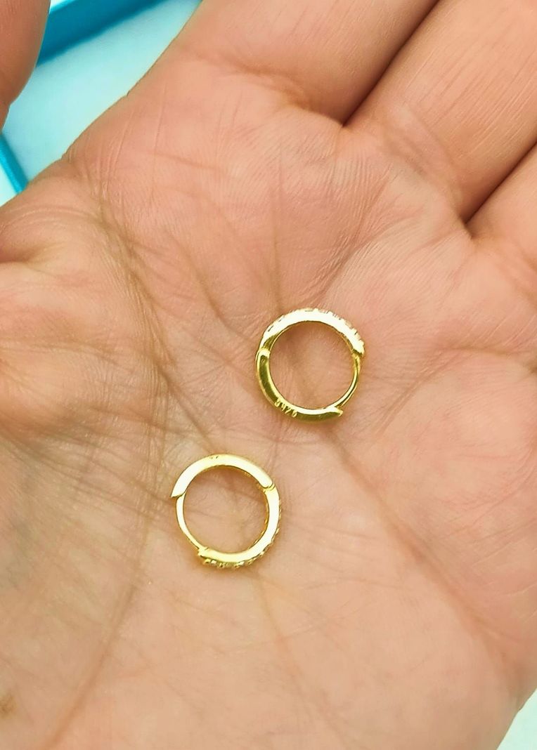 Argollas Pave 8mm Piercing Básico Plata Chapada Oro 18-3