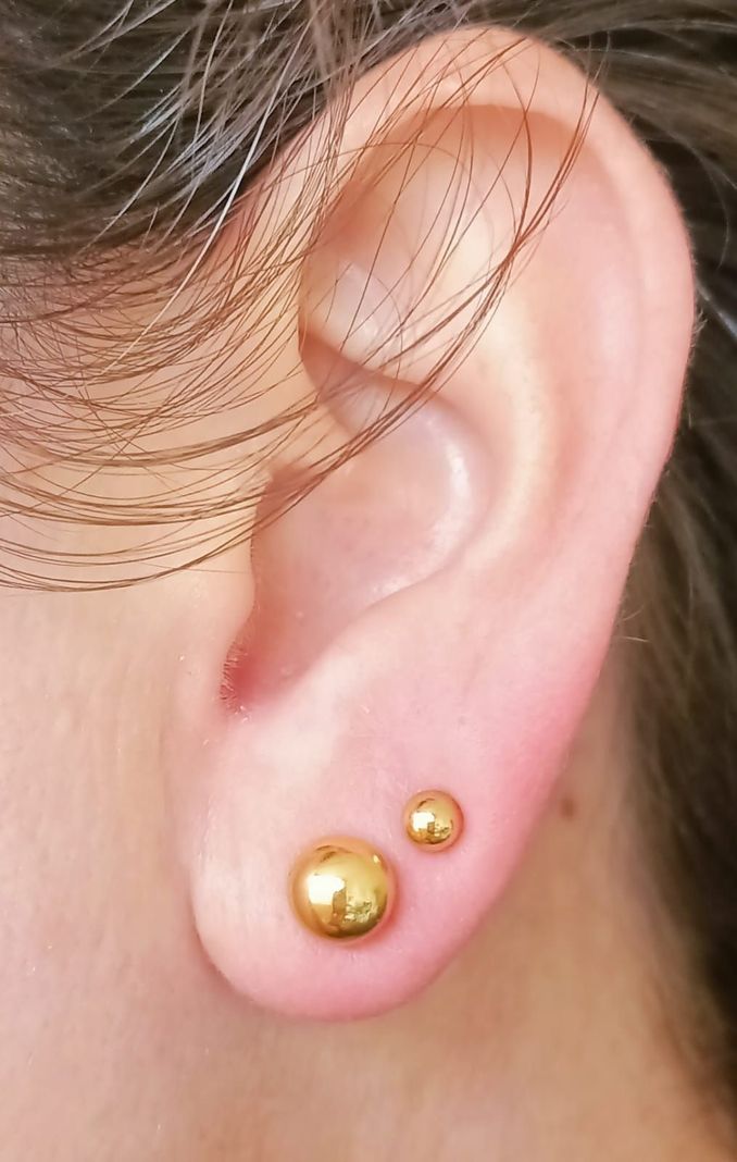 Pack De Aros Piercing Esferas 5mm + 7mm Chapadas En Oro 18k-2