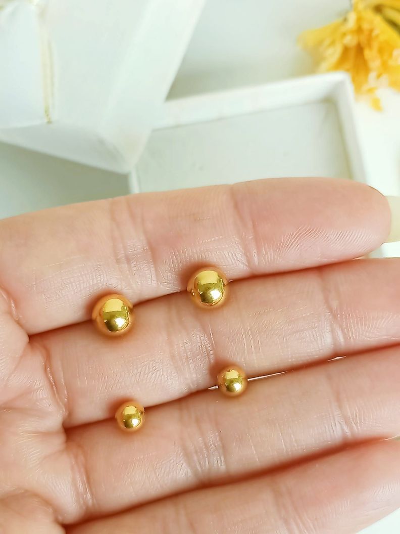 Pack De Aros Piercing Esferas 5mm + 7mm Chapadas En Oro 18k-4