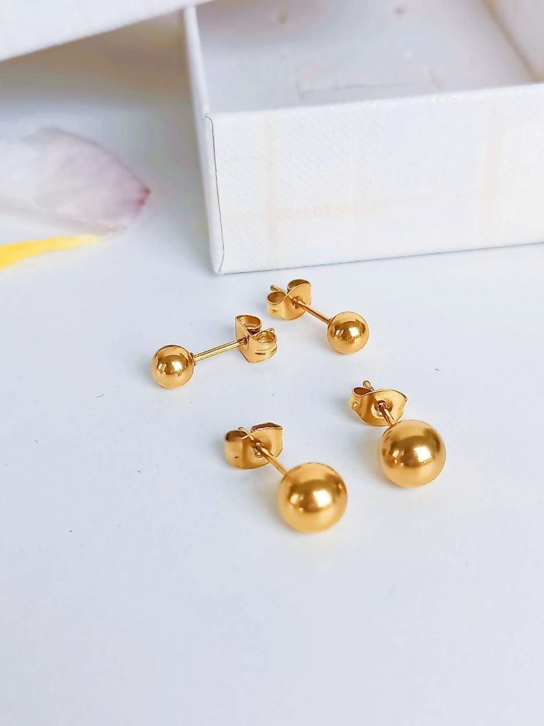 Pack De Aros Piercing Esferas 5mm + 7mm Chapadas En Oro 18k-6