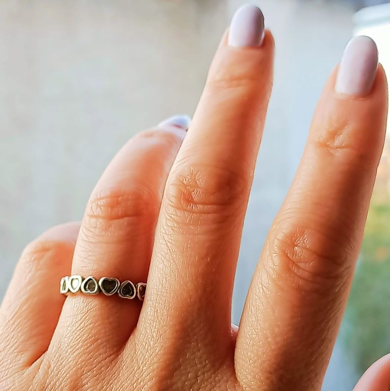 Anillo Pila Plata fina ley S925 talla 8 Corazones Zirconia Compromiso Apilable-6