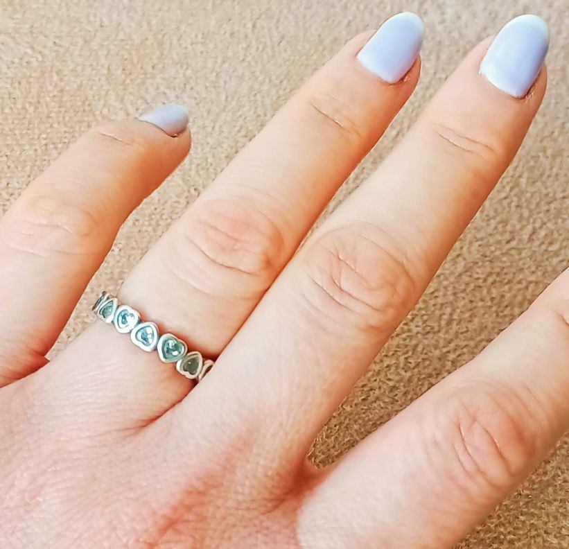 Anillo Pila Plata fina ley S925 talla 8 Corazones Zirconia Compromiso Apilable-5