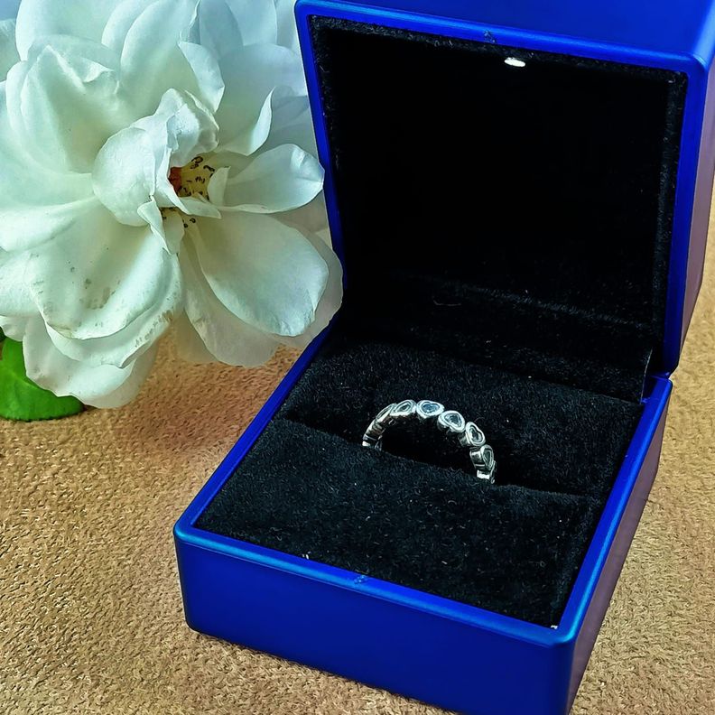 Anillo Pila Plata fina ley S925 talla 8 Corazones Zirconia Compromiso Apilable-1