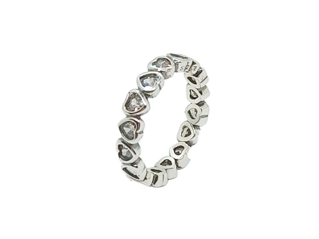 Anillo Pila Plata fina ley S925 talla 8 Corazones Zirconia Compromiso Apilable-0