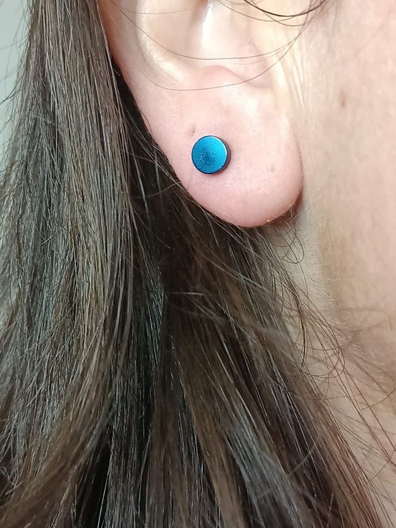 Aros Aretes Punk Rock Acero Moda 6mm Juvenil Azul Barbell-5