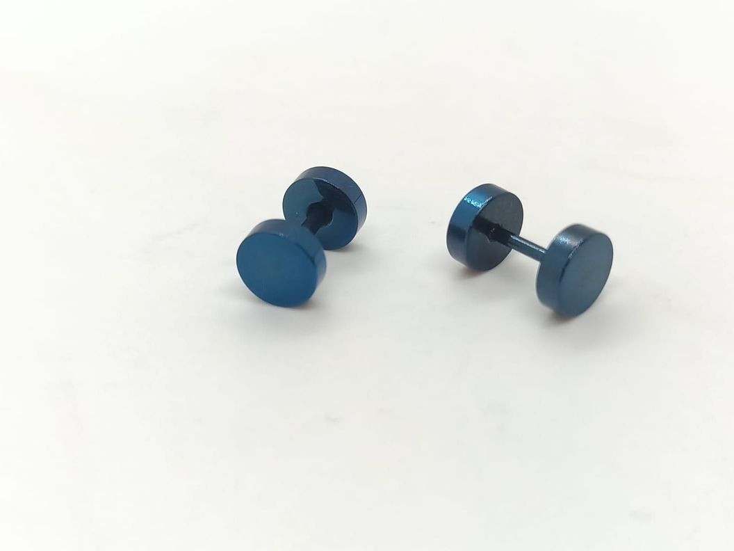 Aros Aretes Punk Rock Acero Moda 6mm Juvenil Azul Barbell-2