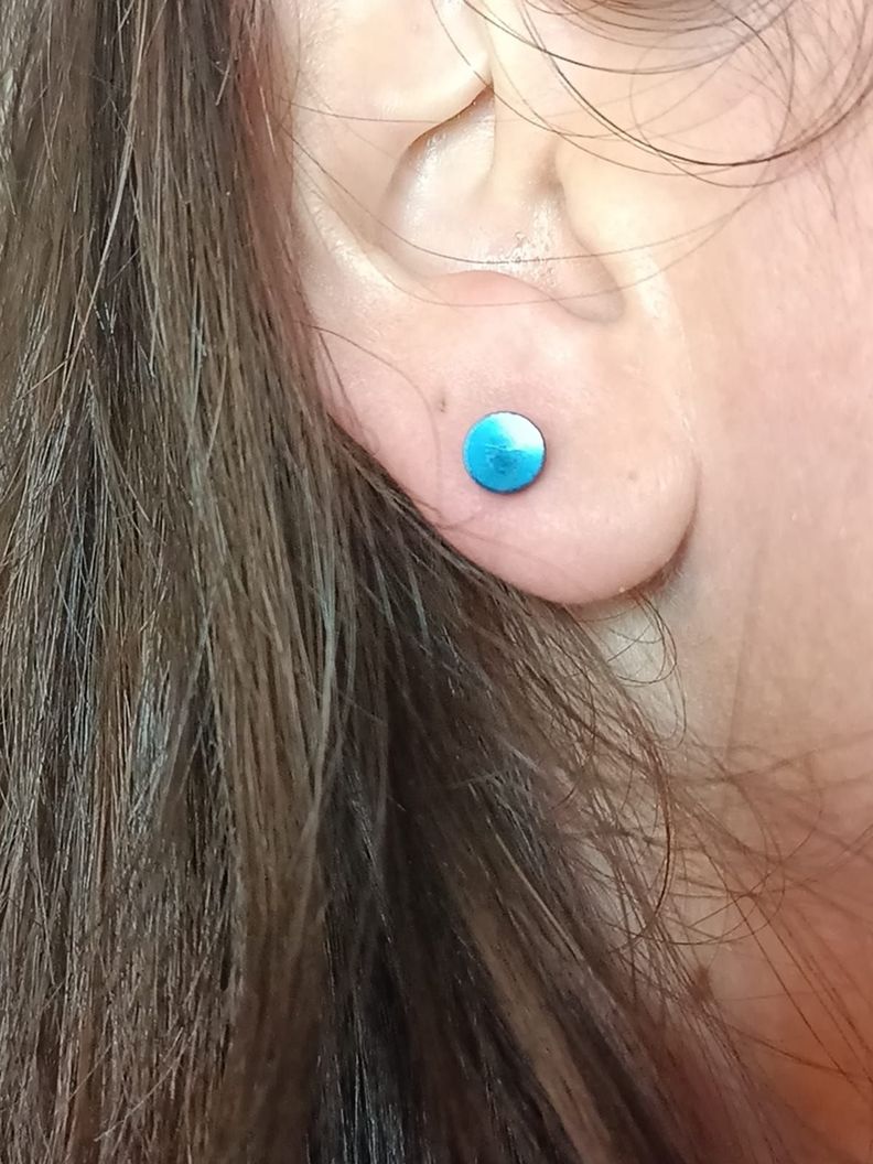 Aros Aretes Punk Rock Acero Moda 6mm Juvenil Azul Barbell-4