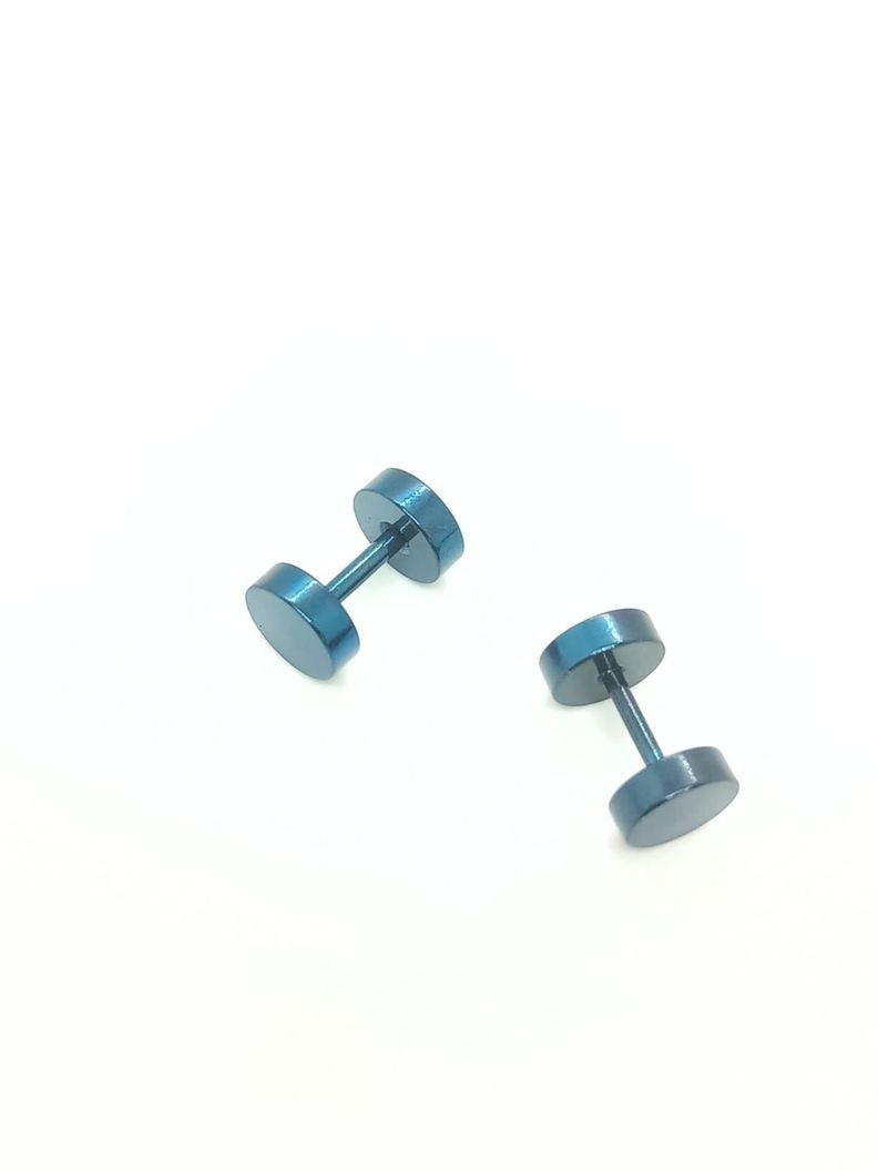Aros Aretes Punk Rock Acero Moda 6mm Juvenil Azul Barbell-1